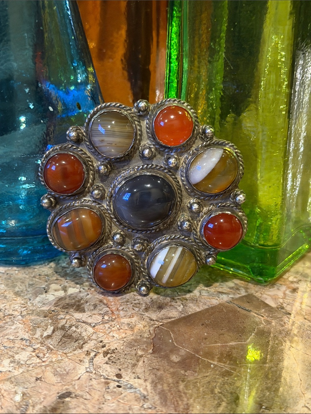 Colorful Vintage Statement Agate Cluster Brooch - Multicolor Stone